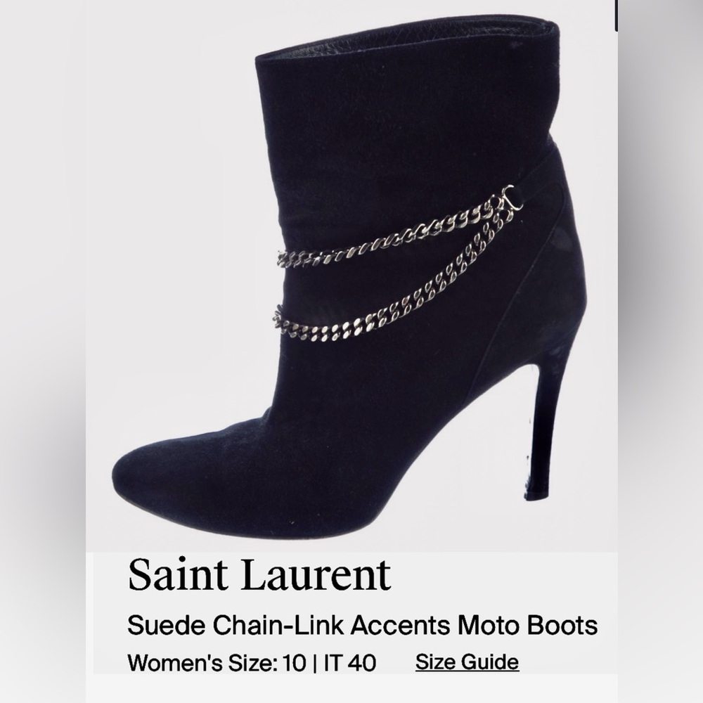 Saint Laurent Chain-Link Accents, Heeled, Suede Moto Style Boots SZ-10